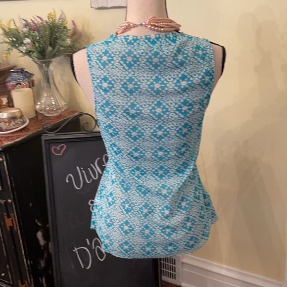 Zara Sz M Sheer Mesh Tiffany Blue Fleur Print Top - Picture 5 of 9